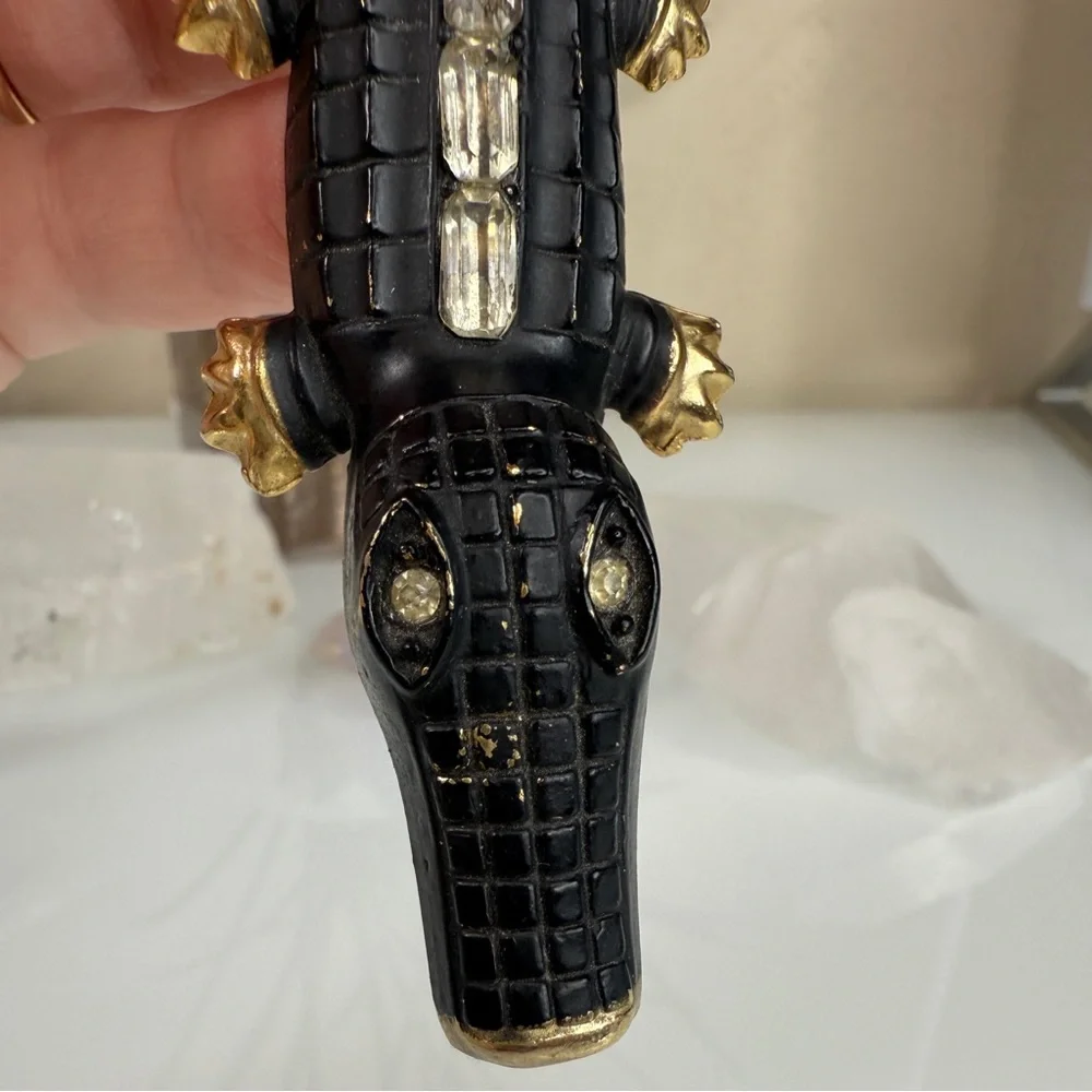 Vintage Gold Tone Metal & Black Alligator / Crocodile Clip - Picture 13 of 15